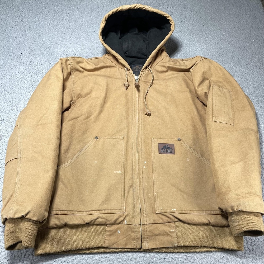 Old Mill Jacket Mens 2XL‎ Brown Canvas Hooded Thinsulate Workwear Bomber Lined